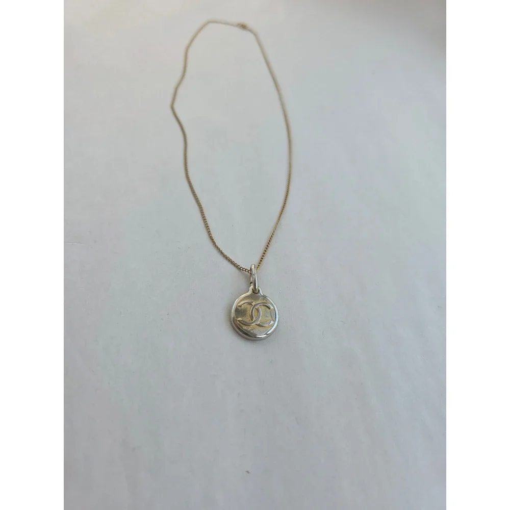 Chanel CC Logo Two Tone Pendant Necklace Gold Filled 1/20 12KT Chain